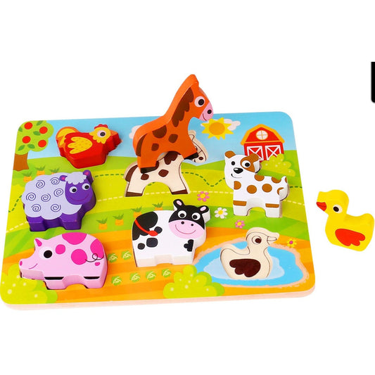 Tooky Toy Wooden 8 piece chunky farm puzzle