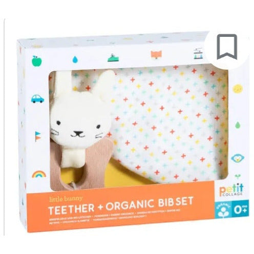 Petit Collage Little Bunny Teether & Organic Bib Set