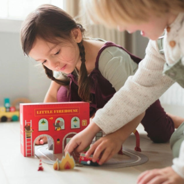 Petit Collage Little Firehouse Wind Up and Go Play Set