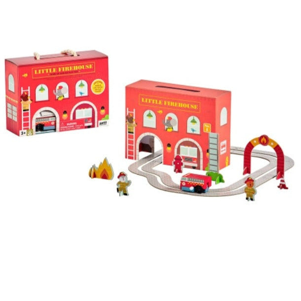 Petit Collage Little Firehouse Wind Up and Go Play Set