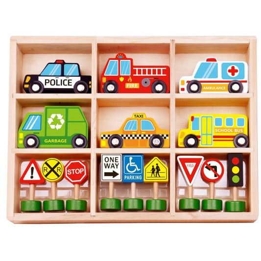 Wooden Transportation & Street Signs Set